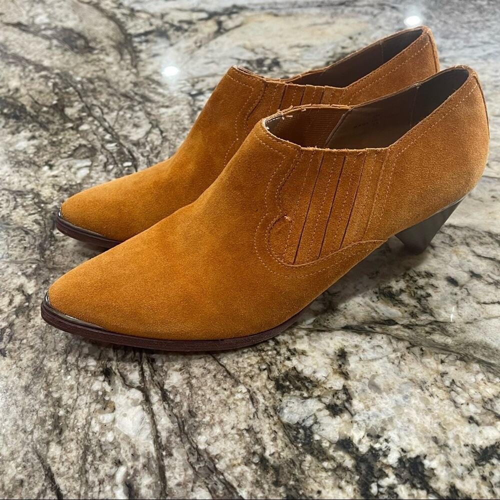 Joie Mustard Suede Western Ankle Booties Size 7 - Picture 6 of 9